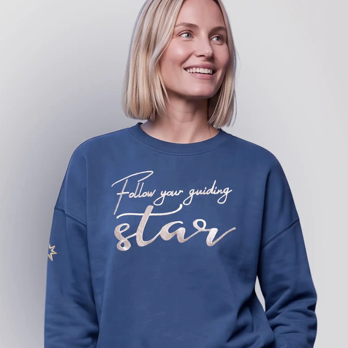 Bio Sweatshirt mit Stickerei 'Follow your guiding star' I deep teal [Damen]