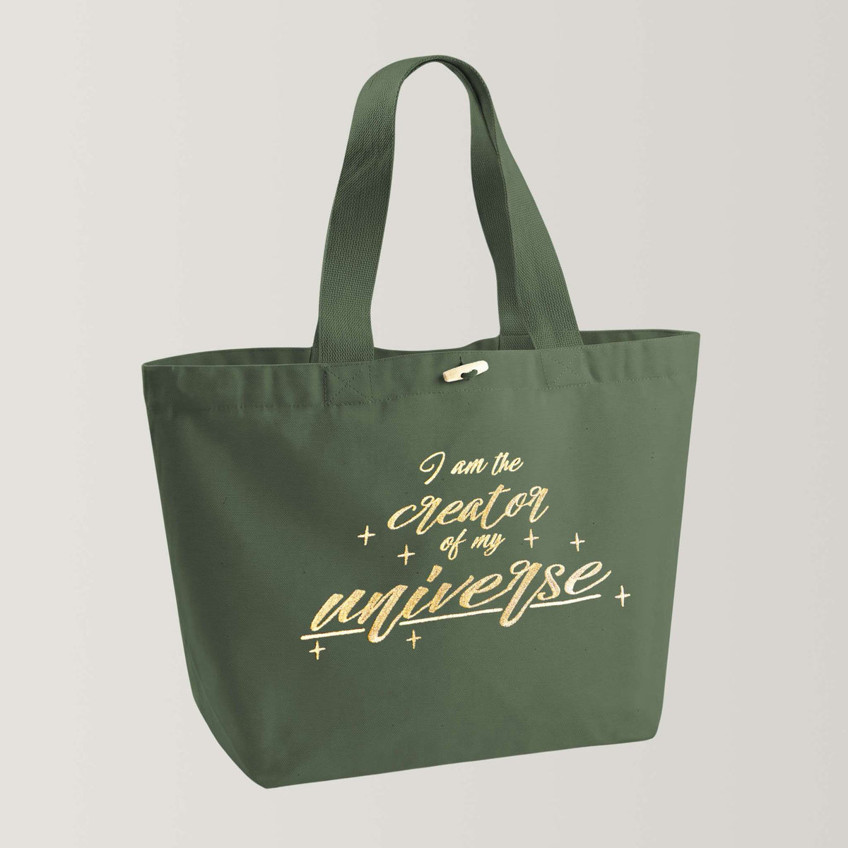 XL Bio Shopper mit Stickerei 'I am the creator of my universe' I oliv