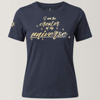 Bio-T-Shirt mit Stickerei 'I am the creator of my universe' – midnight blue [Damen]