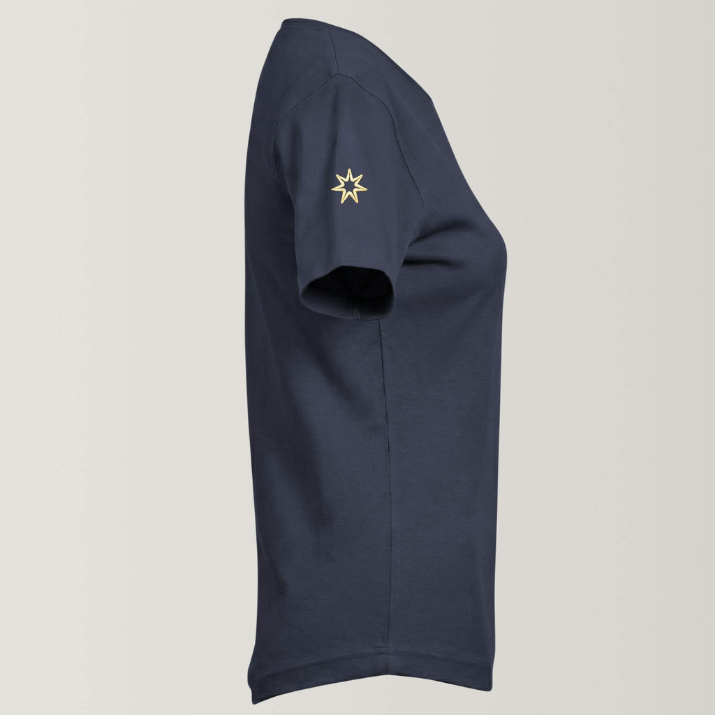 Bio-T-Shirt mit Stickerei 'I am the creator of my universe' – midnight blue [Damen]