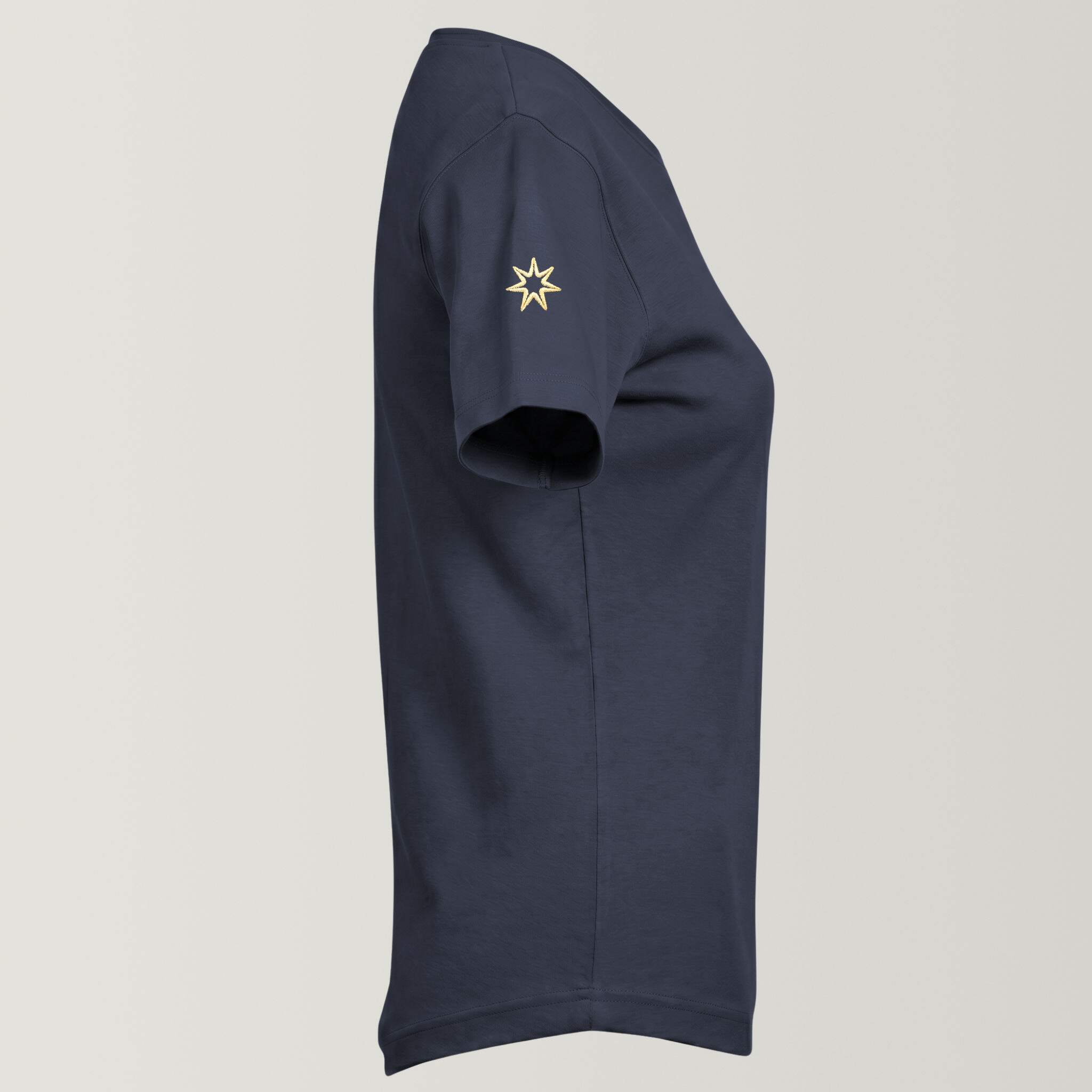 Bio-T-Shirt mit Stickerei 'I am the creator of my universe' – midnight blue [Damen]