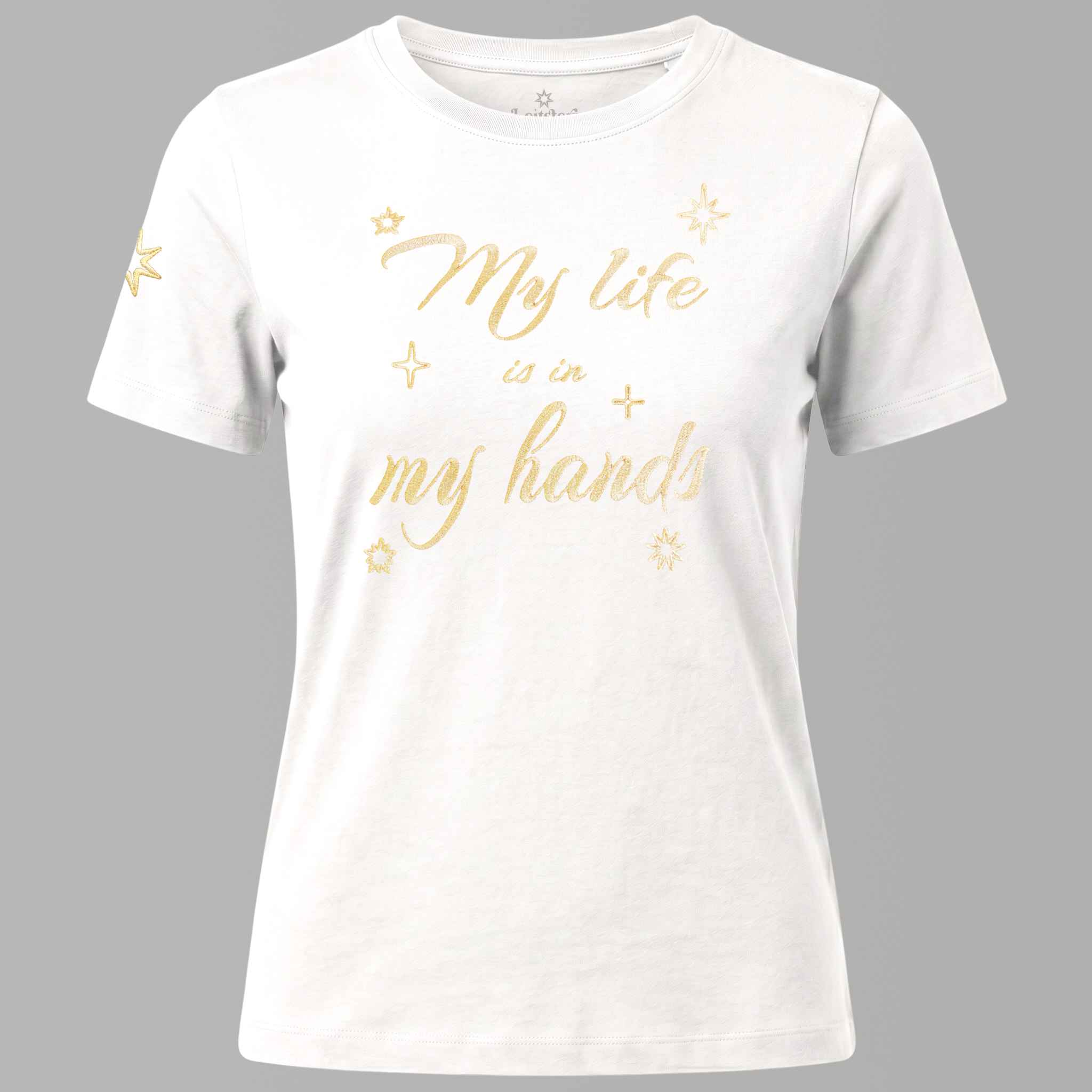 Bio-T-Shirt mit Stickerei 'My life is in my hands' I weiß [Damen]