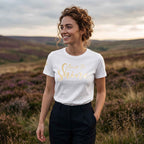 Bio-T-Shirt mit Stickerei 'Time to shine' I weiß [Damen]